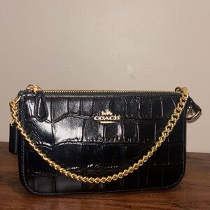 Coach Black Croc-Embossed shoulder bag with Gold Chain